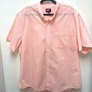 Lands’ End Men’s Peach Gingham Short Sleeve Casual Shirt XXL 50-52 Button Down